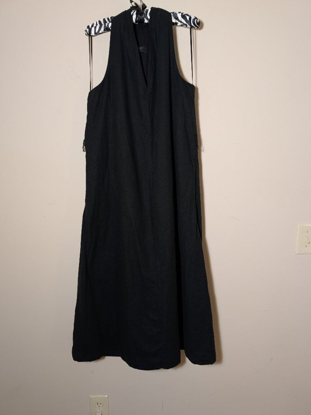 Banana Republic Twist Back Linen Blend Lined Sleeveless Midi Dress L Black